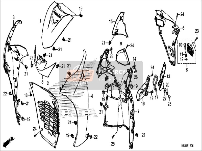 64303K53D00ZN, Cover, R. Fr. Side *NHB88, Honda, 0